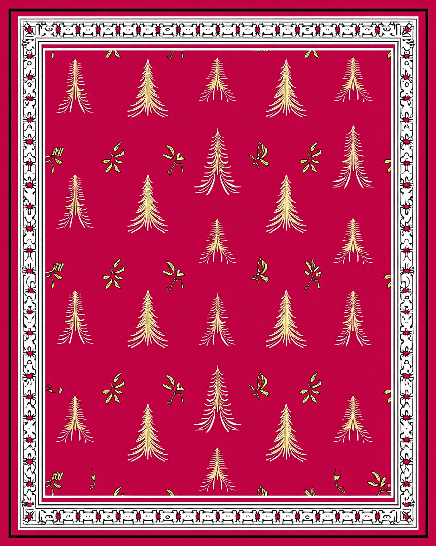 Crimson Pinecone Forest Whimsical Border Rug