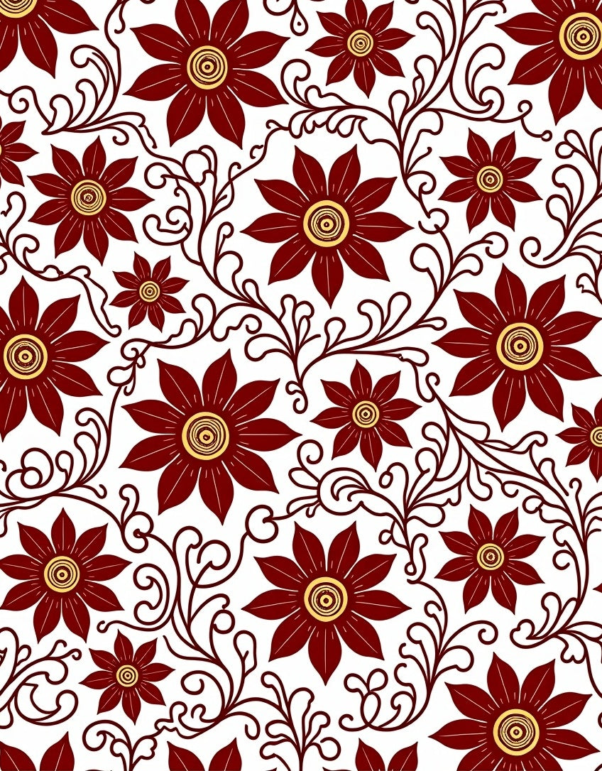 Burgundy Blossom Vine Swirl Rug
