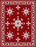 Crimson White Floral Scroll Overlay Rug