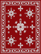 Crimson White Floral Scroll Overlay Rug