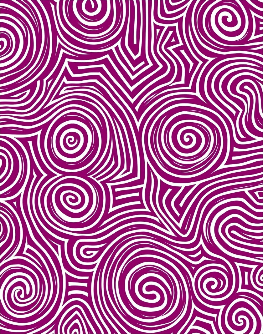 Deep Plum Swirl Abstract Line Art Rug