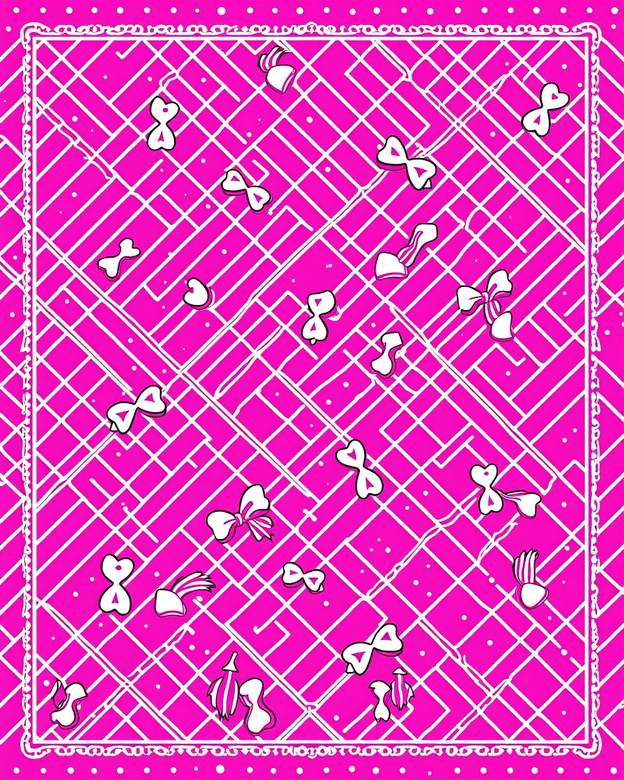 Hot Pink Bow Grid Scatter Rug