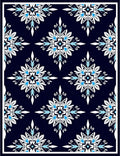 Navy Blue White Blue Floral Medallion Rug