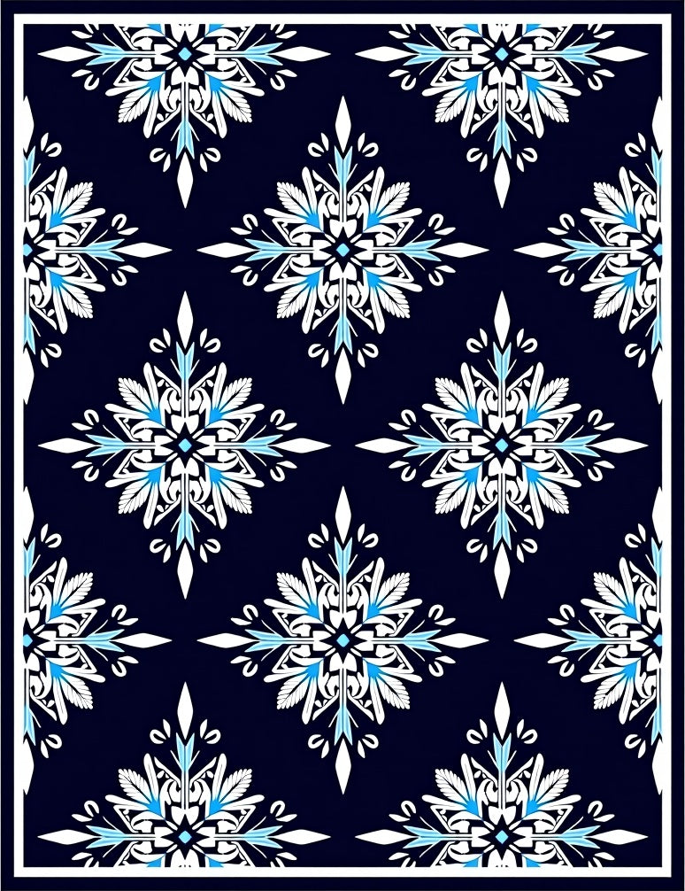 Navy Blue White Blue Floral Medallion Rug