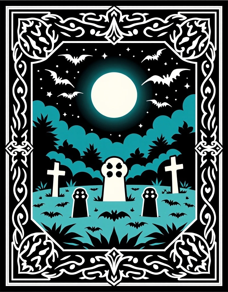 Halloween Haunted Graveyard Moon Bats Rug