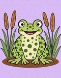 Friendly Green Spotted Frog Cattails Field Rug