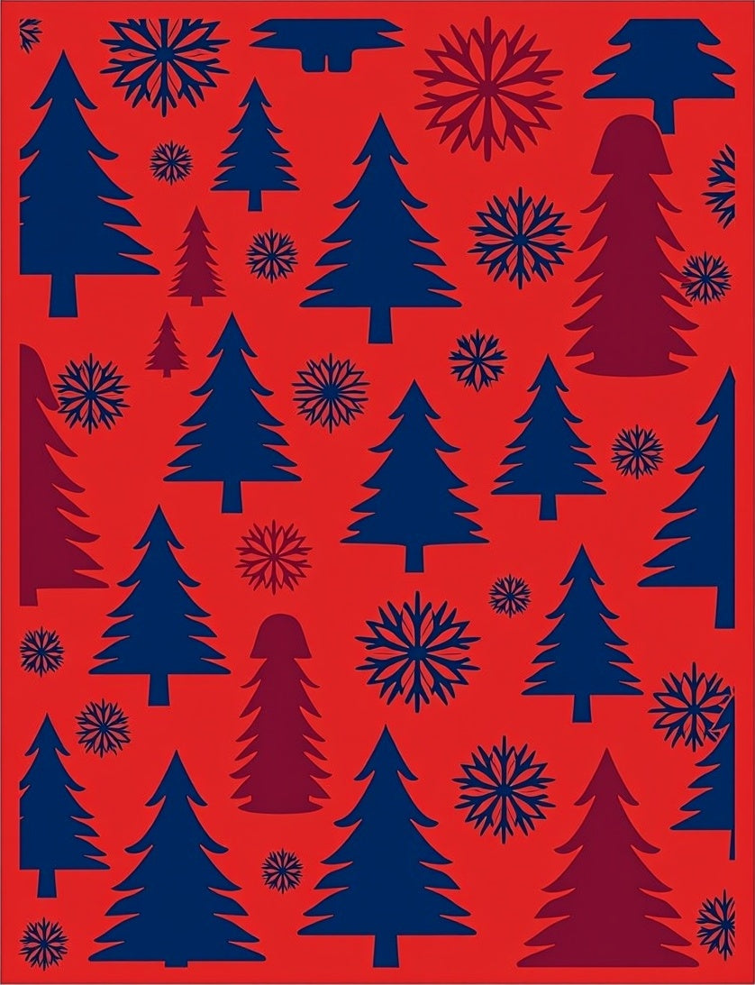 Crimson Navy Evergreen Snowflake Scatter Rug