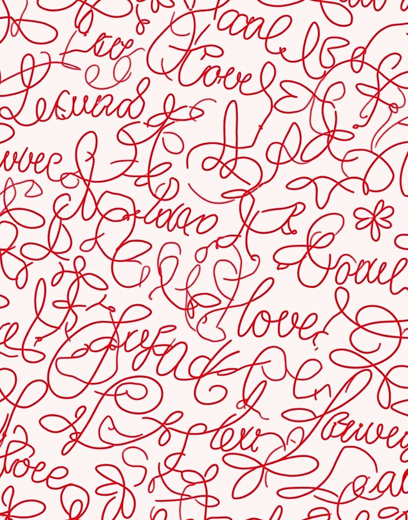 Crimson Script Heart Letters Rug
