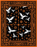 Orange Black Flying Crane Snowflake Frame Rug