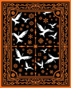 Orange Black Flying Crane Snowflake Frame Rug