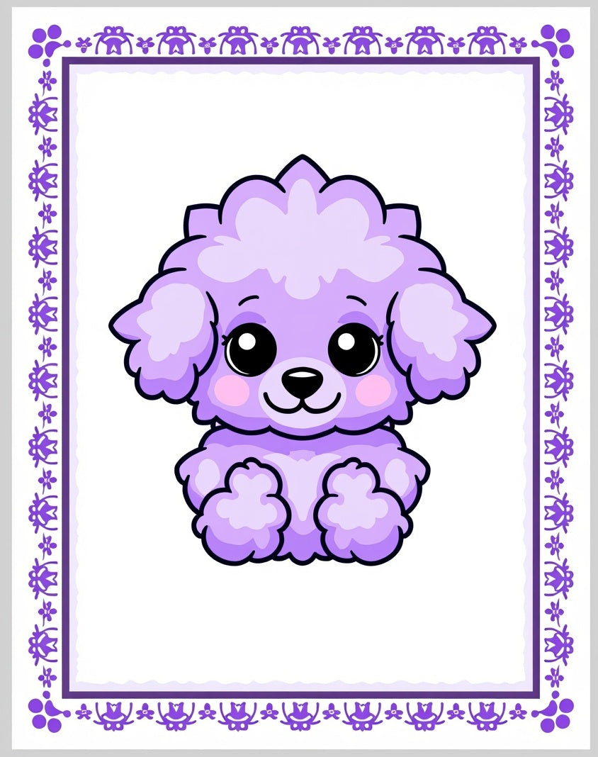 Lavender Poodle Kawaii Cartoon Rug