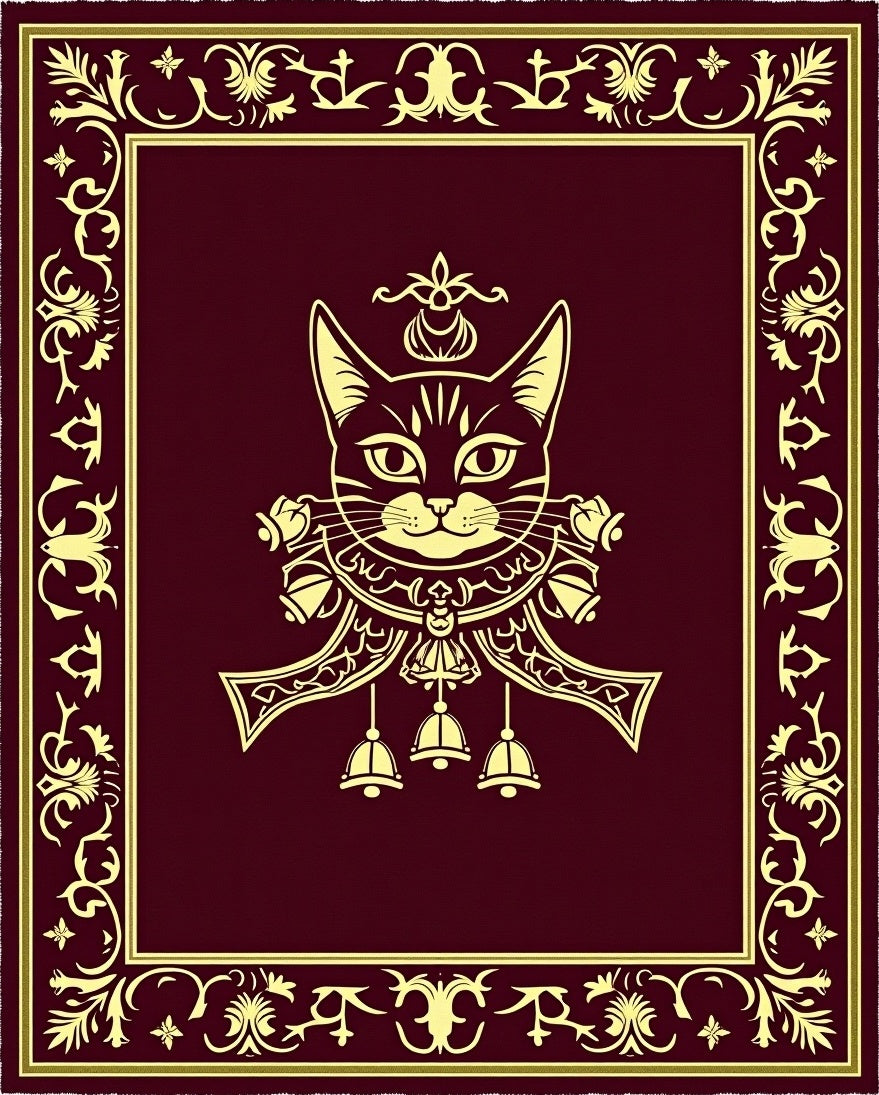 Regal Feline Crimson Ornamental Brocade Rug
