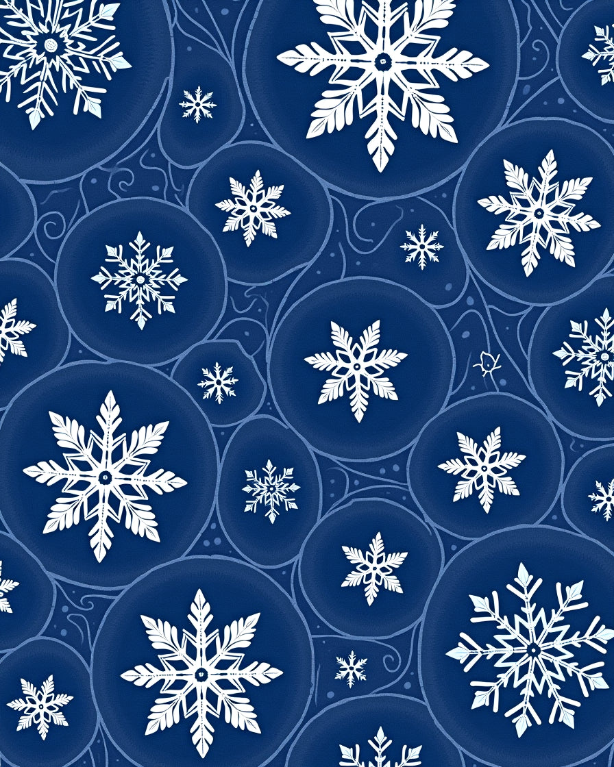 Deep Blue Winter Snowflake Circles Rug