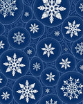 Deep Blue Winter Snowflake Circles Rug