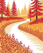 Crimson Autumn Forest River Scene Rug