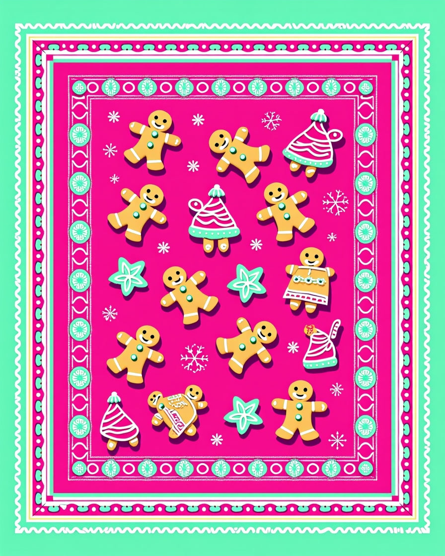 Sweet Gingerbread Christmas Holiday Icons Rug