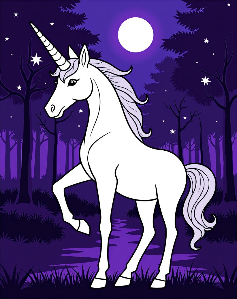 Magical Purple Forest Unicorn Moonlit Night Rug