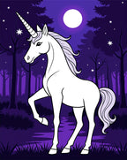 Magical Purple Forest Unicorn Moonlit Night Rug