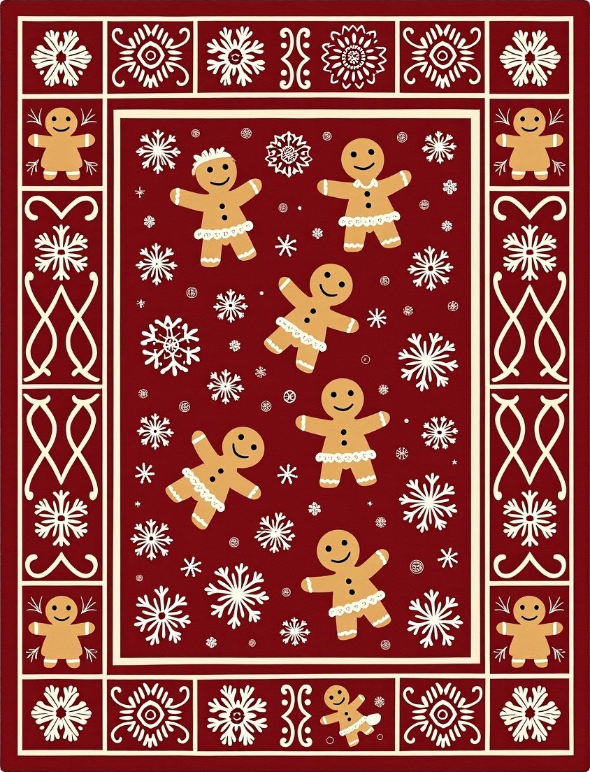 Festive Gingerbread Snowflake Medallion Rug