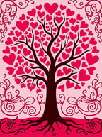Heart Tree Branches Pink Red Swirls Rug