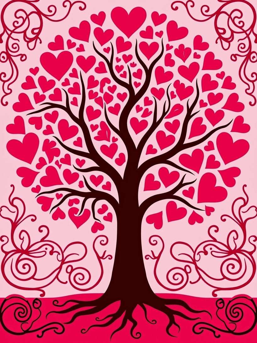 Heart Tree Branches Pink Red Swirls Rug
