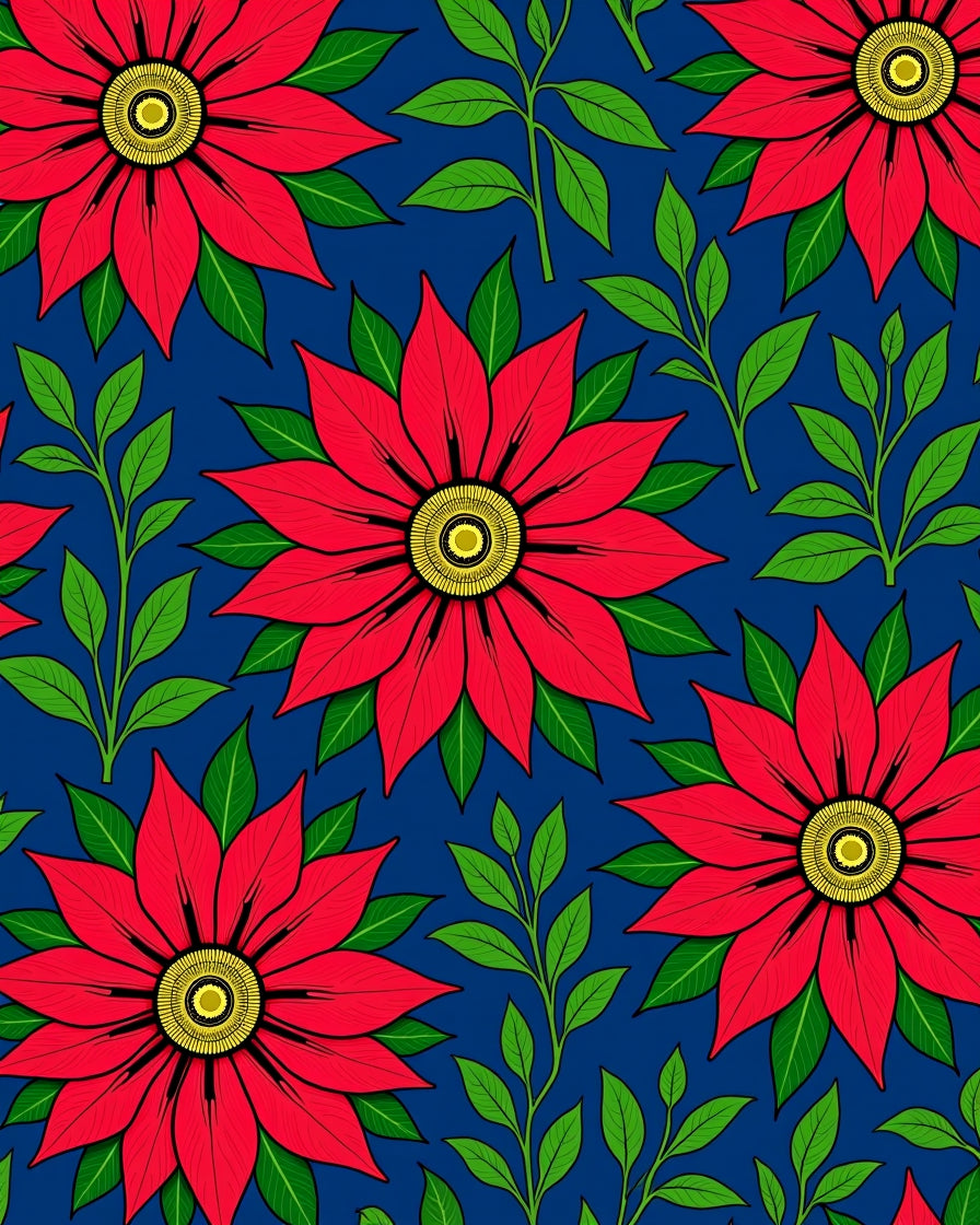 Bold Red Poinsettia Garden Navy Rug