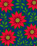 Bold Red Poinsettia Garden Navy Rug