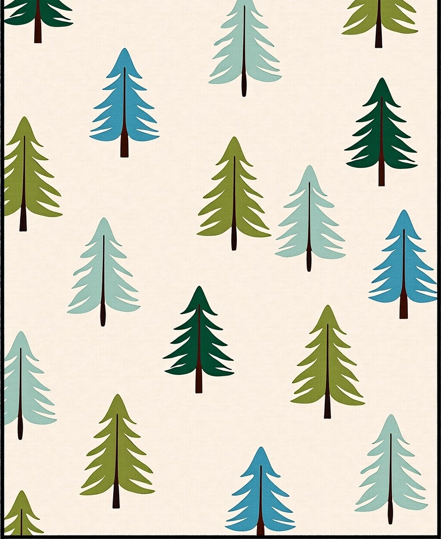 Evergreen Forest Trees On Cream Rug
