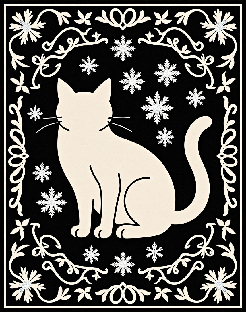 Cream cat snow flake accent frame Rug
