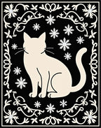 Cream cat snow flake accent frame Rug