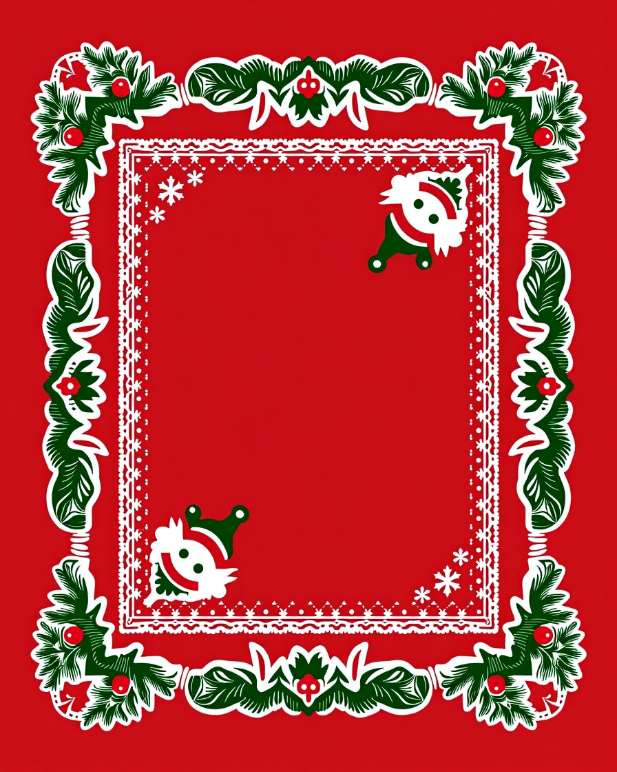 Red Evergreen Holly Santa Border Rug