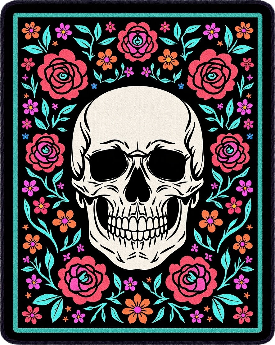 Whimsical Skull Floral Surround Rug