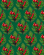 Vibrant Red Berry Pine Branches Rug