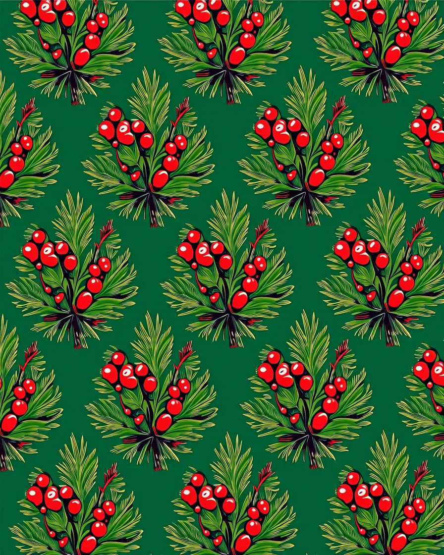 Vibrant Red Berry Pine Branches Rug