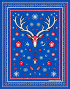 Bold Red White Reindeer Snowflake Garland Rug