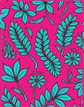 Hot Pink Teal Tropical Leaf Flowers Rug