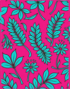 Hot Pink Teal Tropical Leaf Flowers Rug