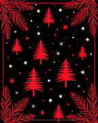 Red Black Fir Trees Stars Border Rug