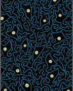 Abstract Blue Swirls Yellow Circles Rug