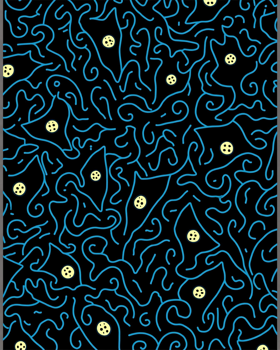 Abstract Blue Swirls Yellow Circles Rug