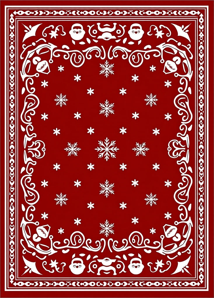 Crimson White Snowflake Festive Border Rug