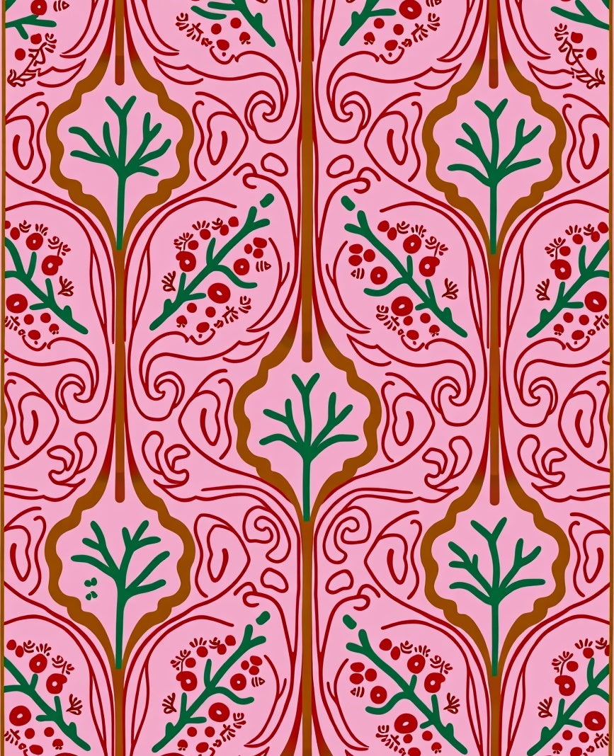 Pink Floral Tree Vines Rug