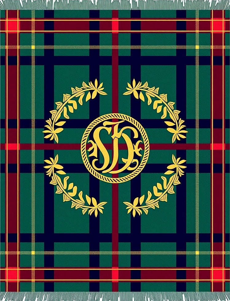 Green Red Navy Plaid Laurel Monogram Rug