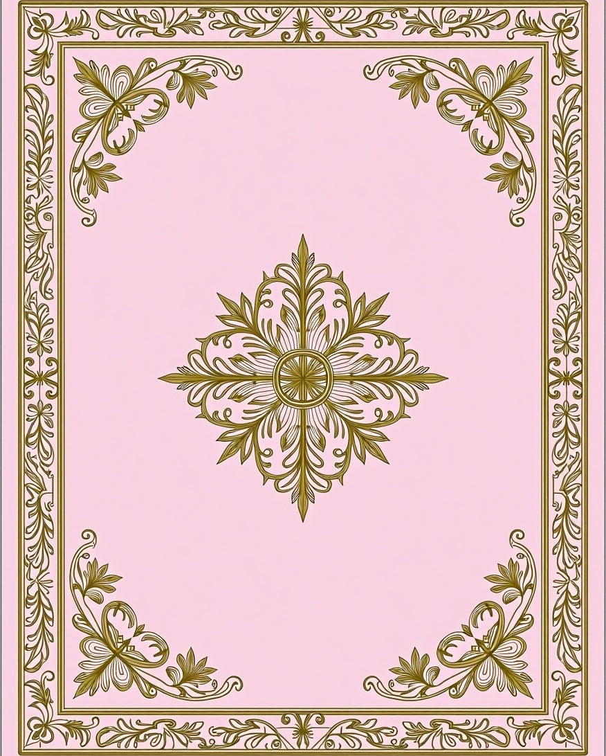 Ornate Pink Gold Floral Medallion Rug