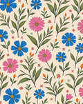 Whimsical Blue Pink Floral Garden Rug