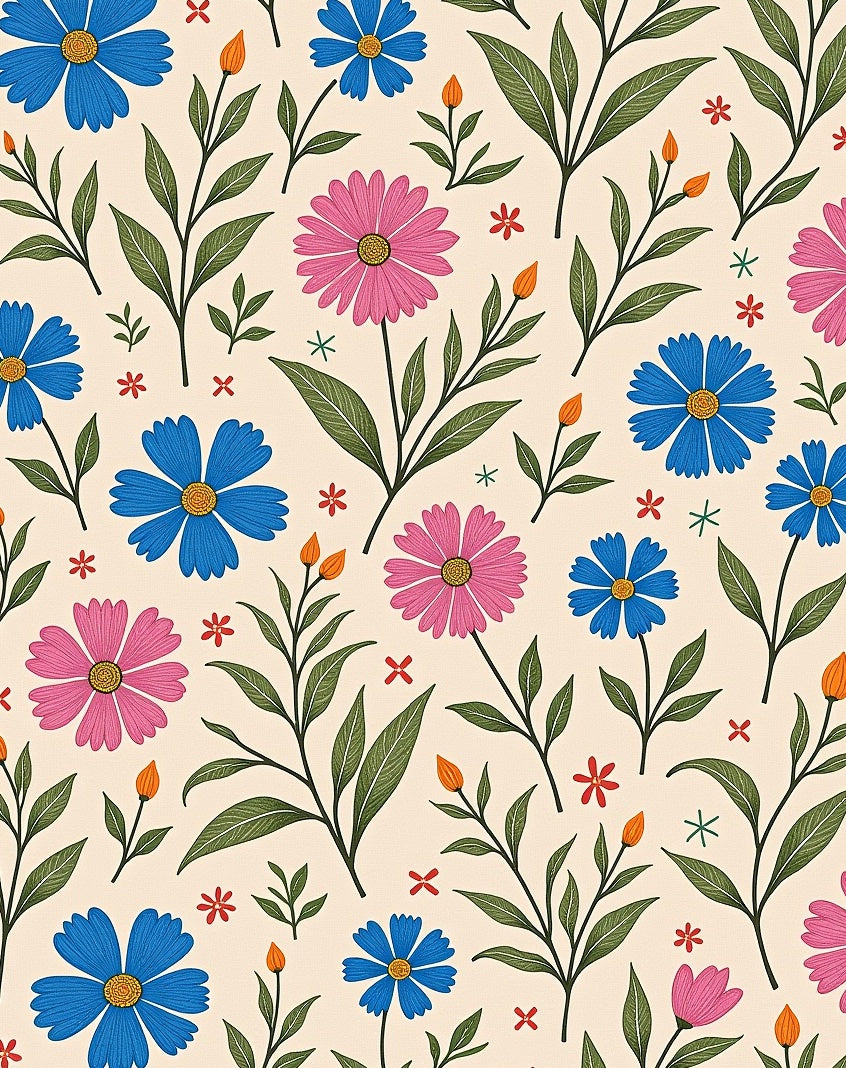 Whimsical Blue Pink Floral Garden Rug