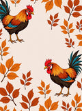Fiery Rooster Autumn Leaf Border Rug