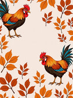Fiery Rooster Autumn Leaf Border Rug