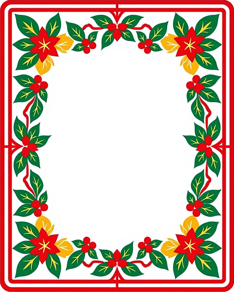 Crimson Poinsettia Holly Garland Border Rug