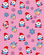 Whimsical Gnomes Snowflakes Pink Grid Rug